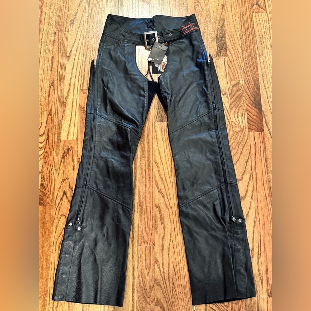 Harley Davidson Black Leather Motorcycle Chaps